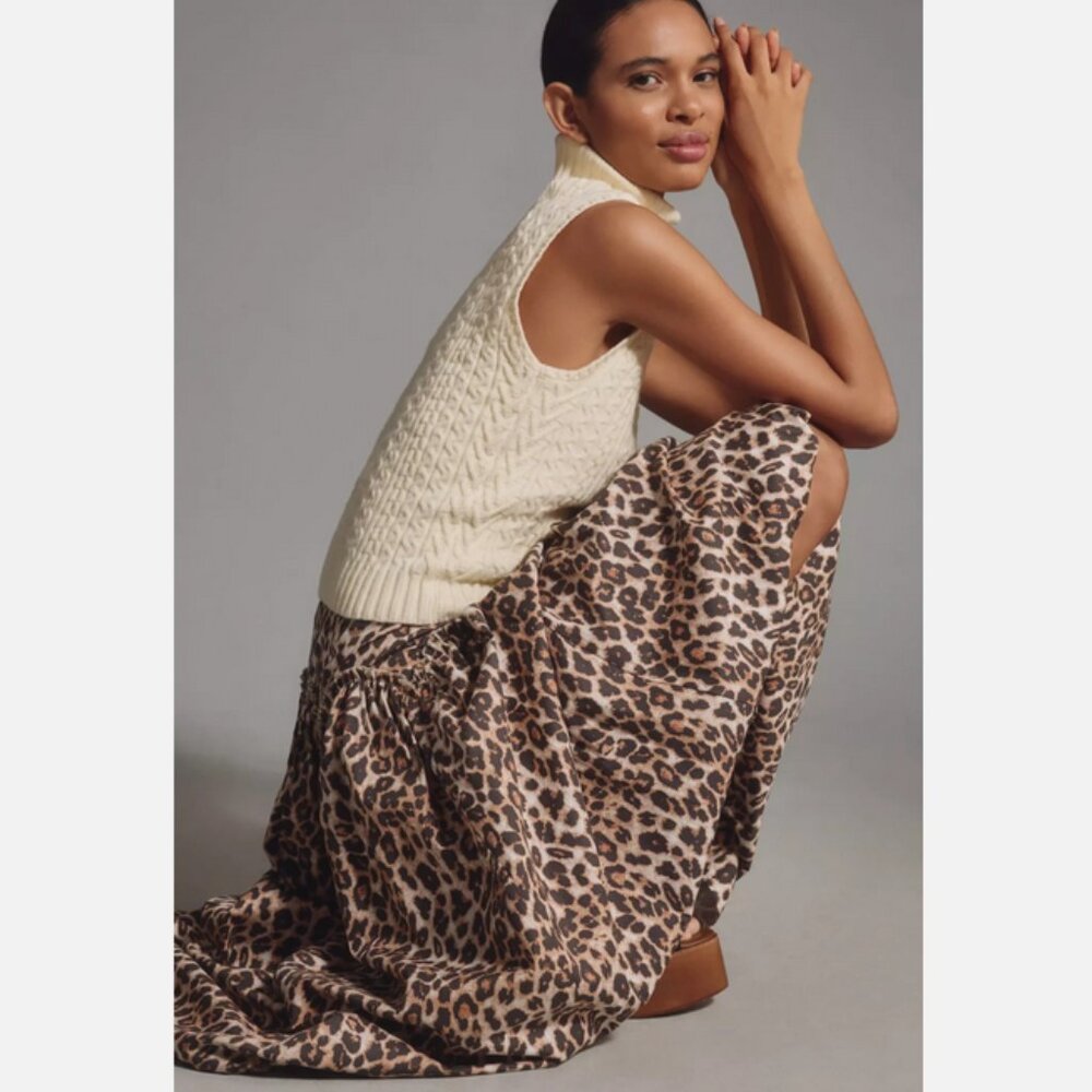 Anthropologie Mare Mare Basque-Waist Maxi Skirt Leopard Animal Print Size XL NWT - Picture 6 of 12